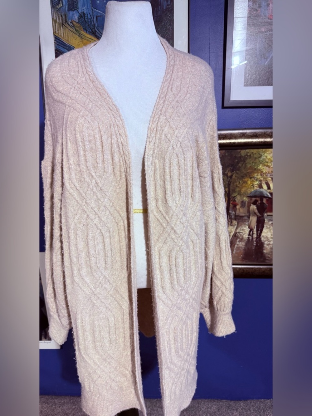 Open-Front Textured Knit Cardigan in Cream